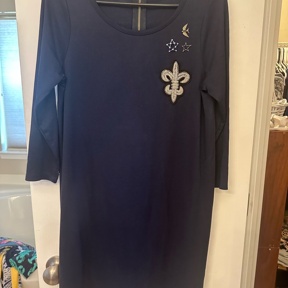 Crown & Ivy Navy Long Sleeve Dress with Silver Accents
